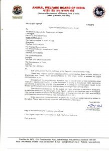 The letter dated 8th February, 2012, that the AWBI issued to the Ludhiana district authorities, to stop the litigation